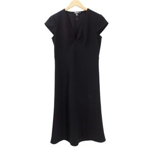 Vintage Womens DKNY Black V Neck Babydoll‎ Midi Dress Cap Sleeve Size 6